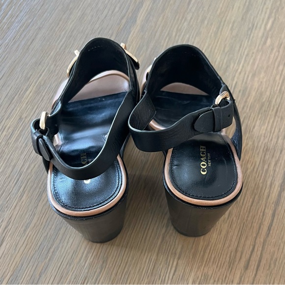 Coach Dennis Turnlock Open Toe Slingback Block Heels Sandals Tan Black Gold 8.5 - Picture 9 of 16